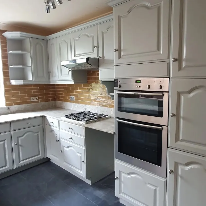 Kitchen cabinets after Neptune Mist respray